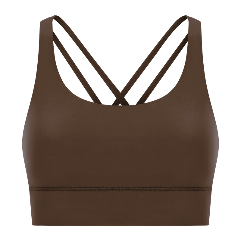 New Double-Sided Brushed Naked-Feel Cross-Back Yoga Bra, High-Intensity Anti-Shock Lifting Sports Bra