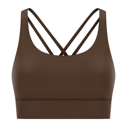 New Double-Sided Brushed Naked-Feel Cross-Back Yoga Bra, High-Intensity Anti-Shock Lifting Sports Bra