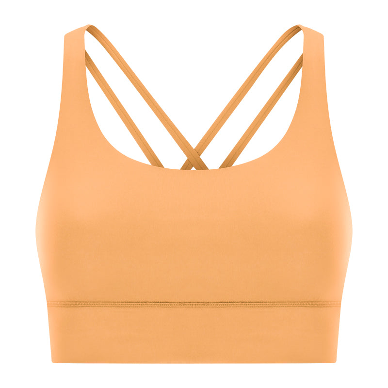 New Double-Sided Brushed Naked-Feel Cross-Back Yoga Bra, High-Intensity Anti-Shock Lifting Sports Bra