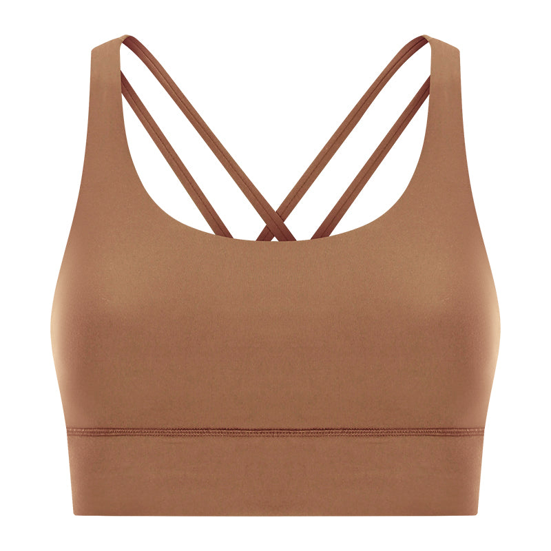 New Double-Sided Brushed Naked-Feel Cross-Back Yoga Bra, High-Intensity Anti-Shock Lifting Sports Bra