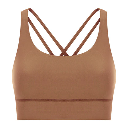 New Double-Sided Brushed Naked-Feel Cross-Back Yoga Bra, High-Intensity Anti-Shock Lifting Sports Bra