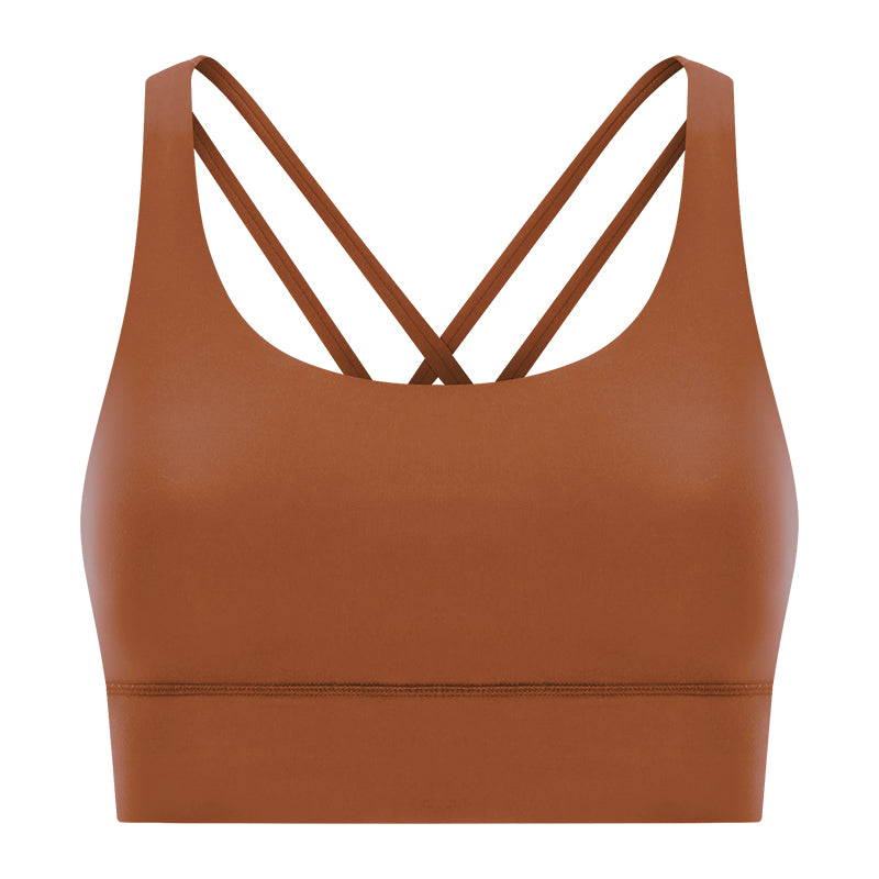 New Double-Sided Brushed Naked-Feel Cross-Back Yoga Bra, High-Intensity Anti-Shock Lifting Sports Bra