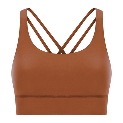 New Double-Sided Brushed Naked-Feel Cross-Back Yoga Bra, High-Intensity Anti-Shock Lifting Sports Bra